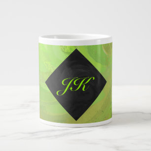 Kiwi Bash Green and Black Monogram Large Coffee Mug