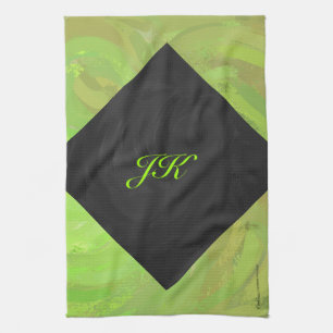Kiwi Bash Green and Black Monogram Tea Towel