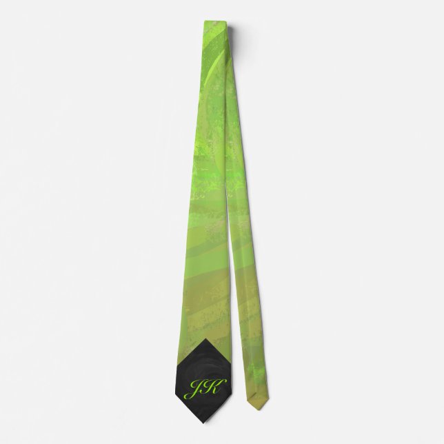 Kiwi Bash Green and Black Monogram Tie (Front)