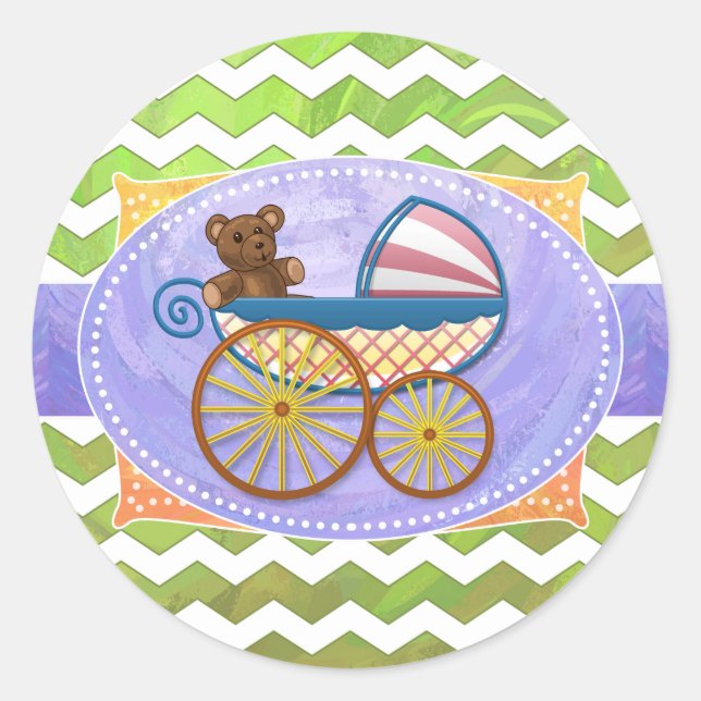 Kiwi Bash Green Chevron Baby Stuff Classic Round Sticker (Front)