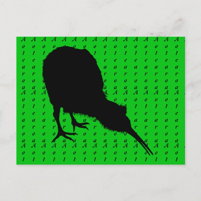 Kiwi Bird & Aotearoa (writing) New Zealand Postcard (Front)