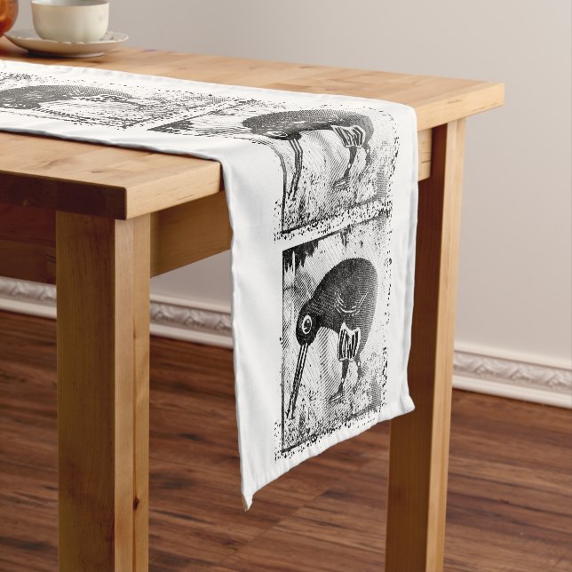 Kiwi bird black and white short table runner (In Situ)