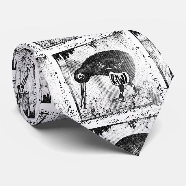 Kiwi bird black and white tie (Rolled)