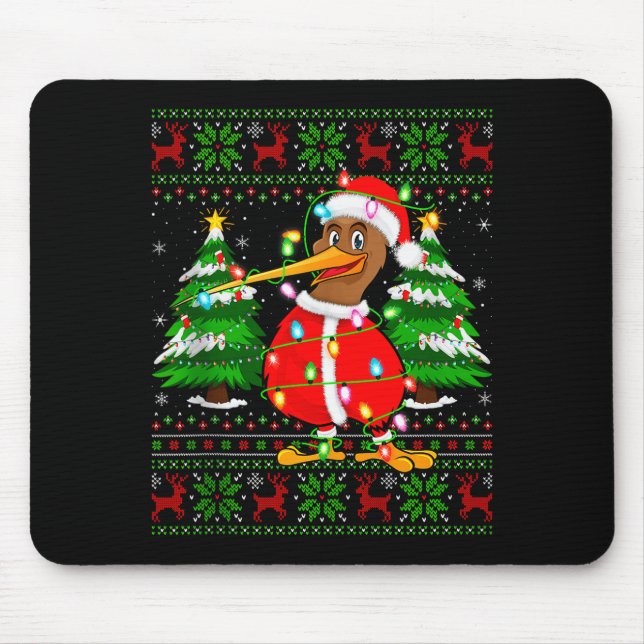 Kiwi Bird Christmas Lights Santa Costume Ugly Xmas Mouse Pad (Front)