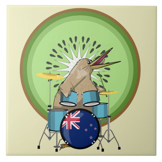 Kiwi Bird Drummer Ceramic Tile (Front)