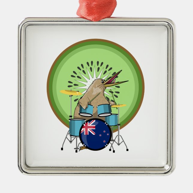 Kiwi Bird Drummer Metal Ornament (Front)