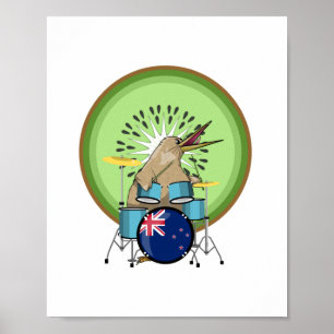 Kiwi Bird Drummer Poster