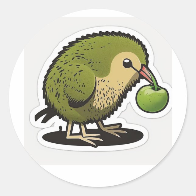kiwi bird eating a kiwi fruit classic round sticker (Front)
