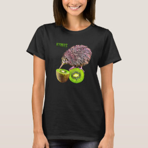 Kiwi Bird & Kiwifruit Illustration T-Shirt