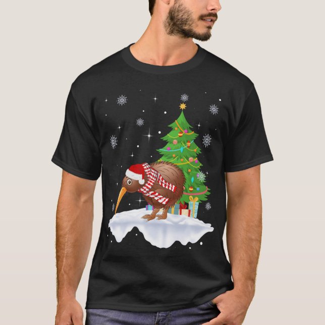 Kiwi Bird Lover Gift Santa Hat Kiwi Christmas T-Shirt (Front)