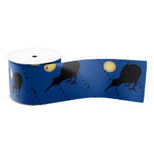 Kiwi Bird & Moon, New Zealand text /blue Grosgrain Ribbon