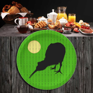 Kiwi Bird, Moon & New Zealand text /Bro Party Paper Plate