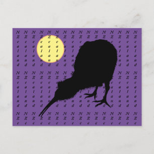 Kiwi Bird, Moon & New Zealand text /Bro Travel Postcard