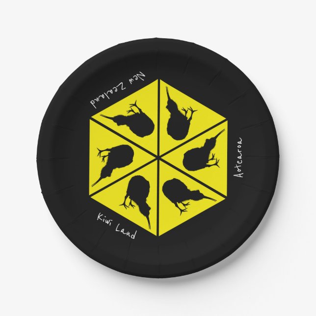 Kiwi Bird & New Zealand/ Aotearoa Islands (pizza) Paper Plate (Front)