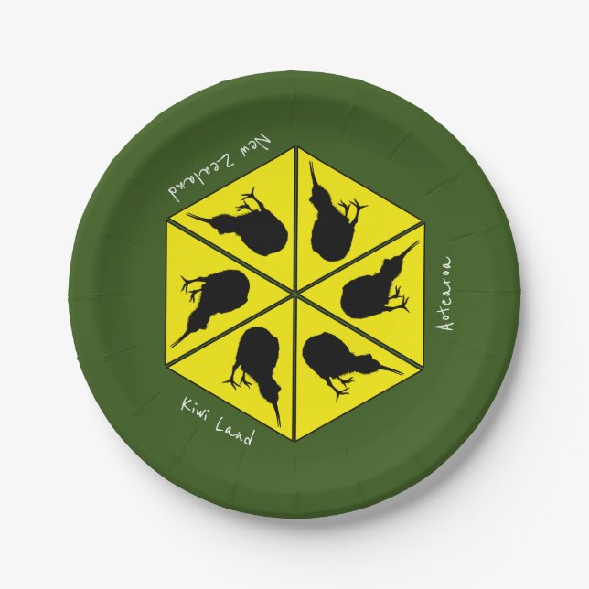 Kiwi Bird & New Zealand/ Aotearoa Islands (pizza) Paper Plate (Front)