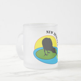 Kiwi Bird & New Zealand Frosted Glass Coffee Mug