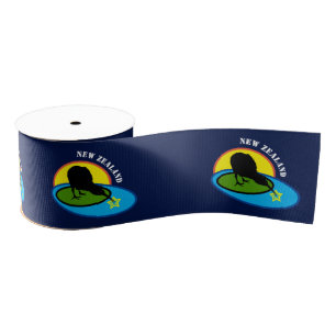 Kiwi Bird & New Zealand Wrapping / blue Grosgrain Ribbon