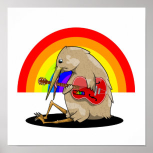 Kiwi bird playing an acoustic guitar poster