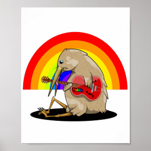 Kiwi bird playing an acoustic guitar poster