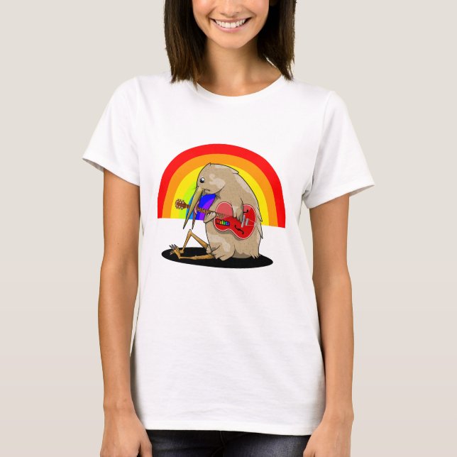 Kiwi bird playing an acoustic guitar T-Shirt (Front)