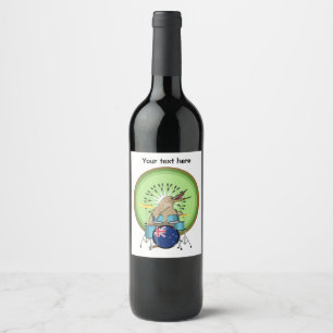 Kiwi Bird Playing Drums Wine Label