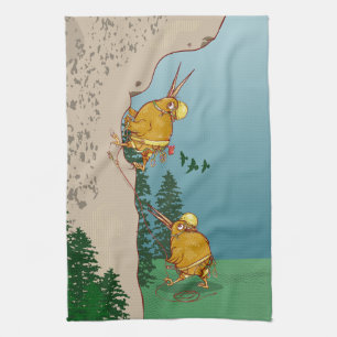 Kiwi Bird rock climbing Tea Towel