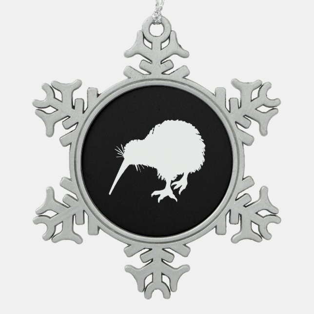 Kiwi Bird Snowflake Pewter Christmas Ornament (Front)