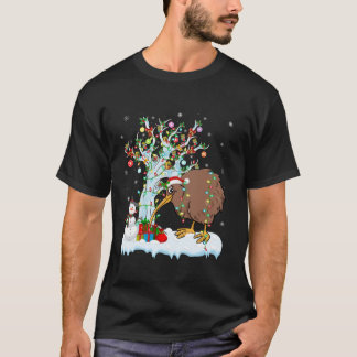 Kiwi Bird Xmas Lighting Tree Santa Hat Kiwi Bird C T-Shirt
