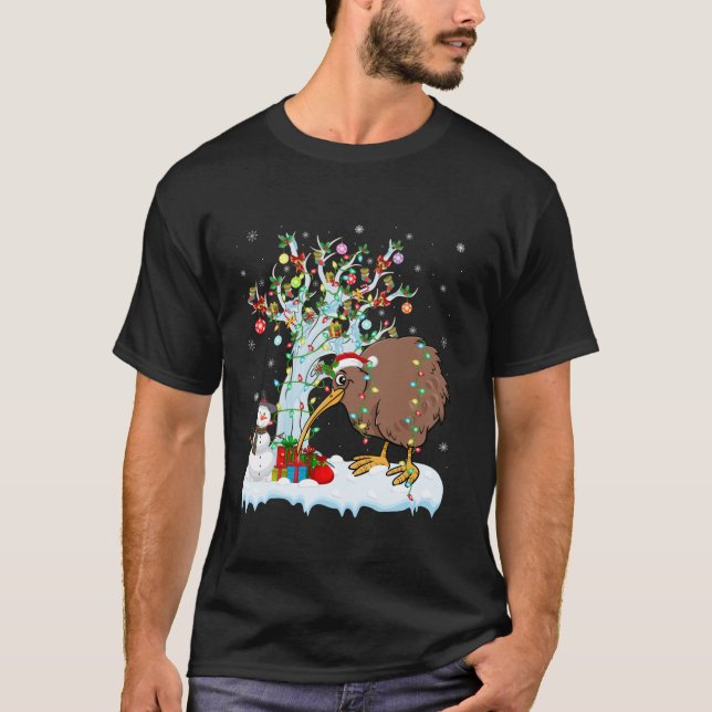 Kiwi Bird Xmas Lighting Tree Santa Hat Kiwi Bird C T-Shirt (Front)