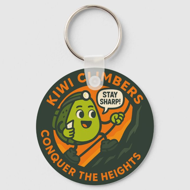 Kiwi Climbers Conquer The Heights Key Ring (Front)