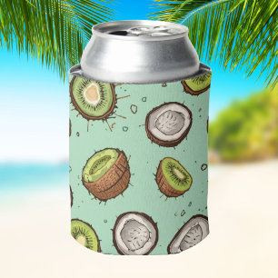 Kiwi & Coconut Duo   Tropical Watercolor Fruit  Can Cooler