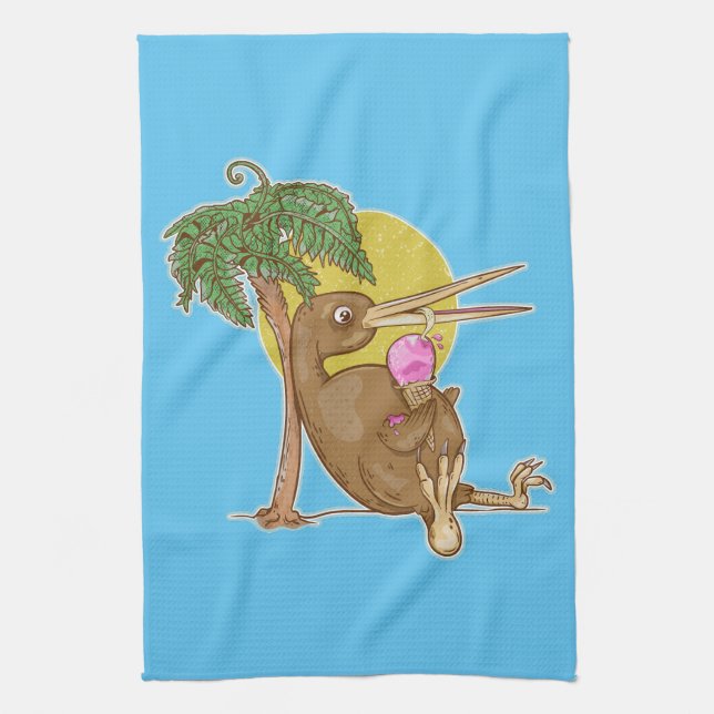 Kiwi eating an icecream tea towel (Vertical)
