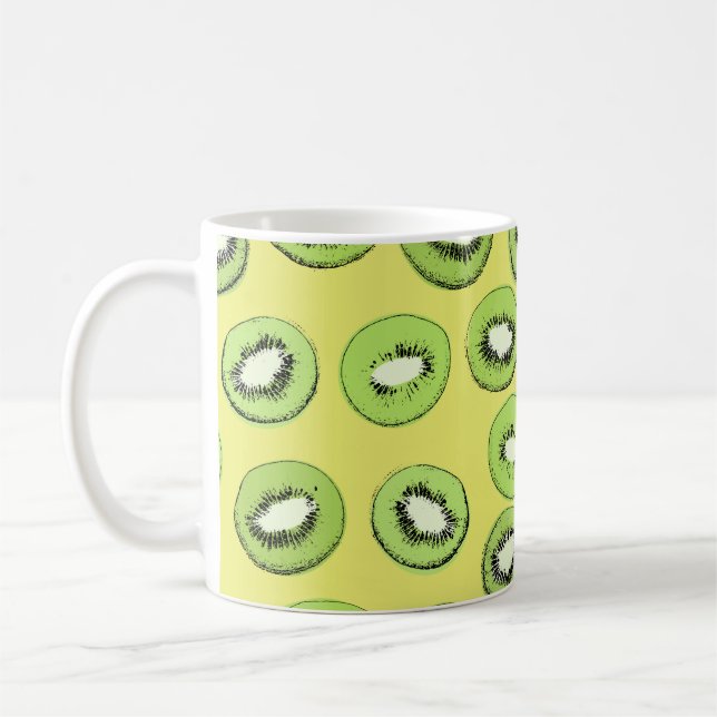 Kiwi fruit seamless pattern,background with kiwi s coffee mug (Left)
