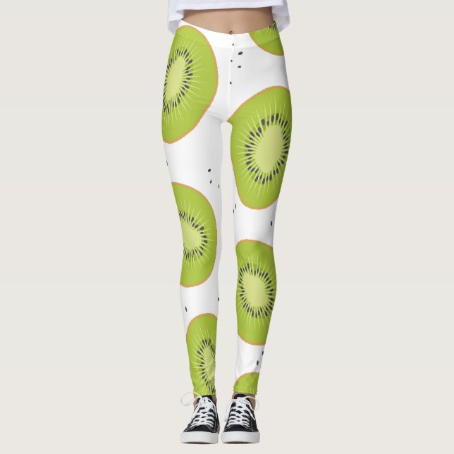 Kiwi fruit slices, seamless illustration. leggings (Front)