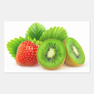 Kiwi fruits and strawberry rectangular sticker