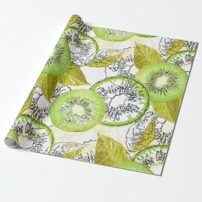 Kiwi, fruity, green and white, fresh, juicy, white wrapping paper (Unrolled)