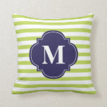 Kiwi Green and Navy Blue Stripes Monogram Cushion<br><div class="desc">Chic custom decorative accent throw pillow. Personalise with your initial,  monogram,  name or any text of your choice.</div>