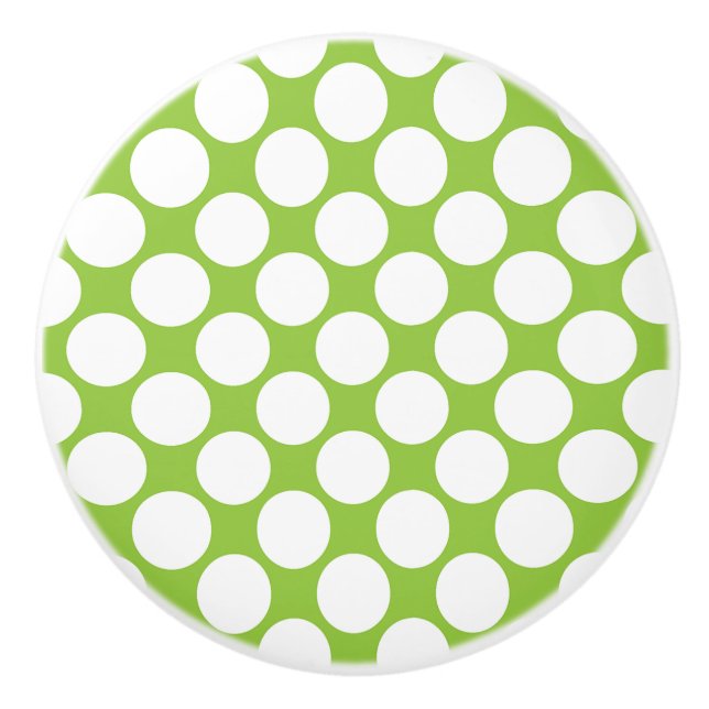 Kiwi green and white Polka dot Ceramic Knob (Front)