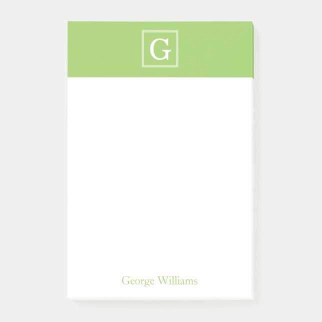 Kiwi Green Framed Monogram Personalised Post-it Notes (Front)