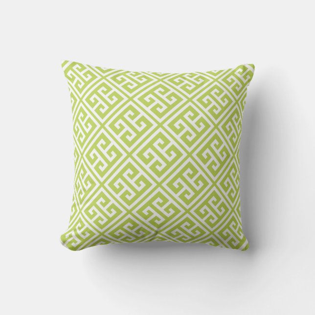 Kiwi Green Greek Key Pattern Cushion (Front)