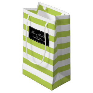 Kiwi Green Stripes Pattern Small Gift Bag
