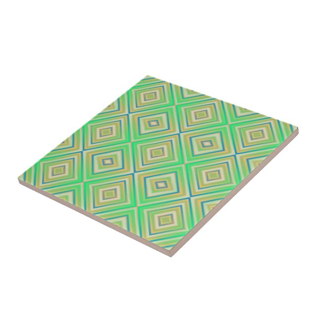 Kiwi Lime Green Alternative Diamond Pattern  Ceramic Tile (Side)