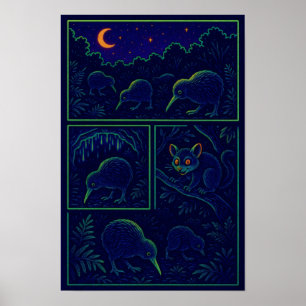 Kiwi Nightlife – Night Creatures of New Zealand Poster
