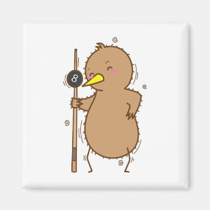 Kiwi Playing Billiards Bird And Fruit Magnet