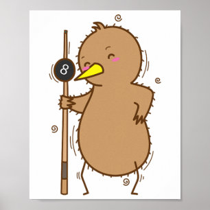 Kiwi Playing Billiards Bird And Fruit Poster
