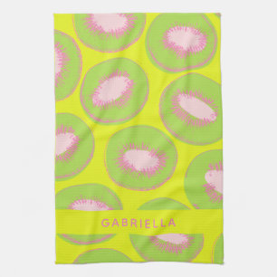 Kiwi Pop Art Fruit Pattern Green Pink Personalised Tea Towel