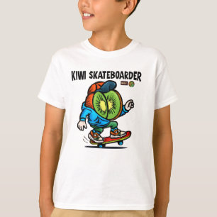 Kiwi Skateboarder Urban Youth Fruit Art T-Shirt