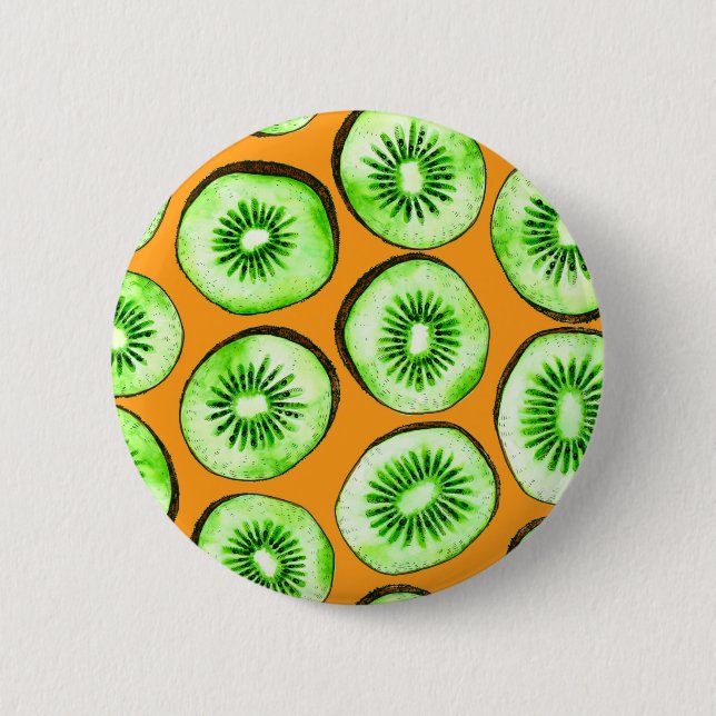 Kiwi slices 6 cm round badge (Front)