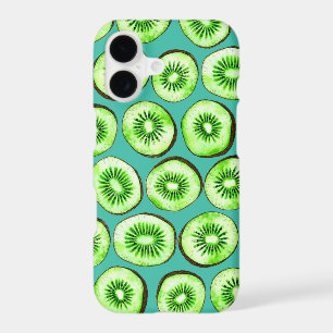 Kiwi slices on turquoise