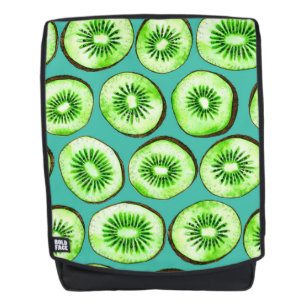 Kiwi slices on turquoise backpack